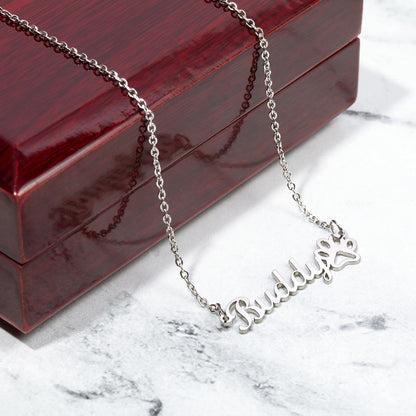 Classic Paw Print Name Necklace